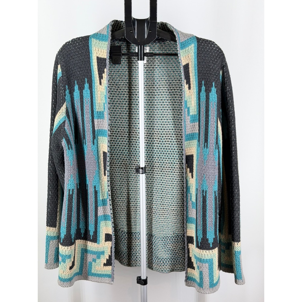 Tasha Polizzi Collection Southwestern Geometric Open Front Cardigan XL Turquoise